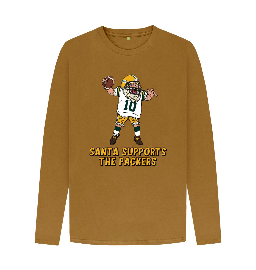 Brown Green Bay Packers Long Sleeve Santa T-shirt