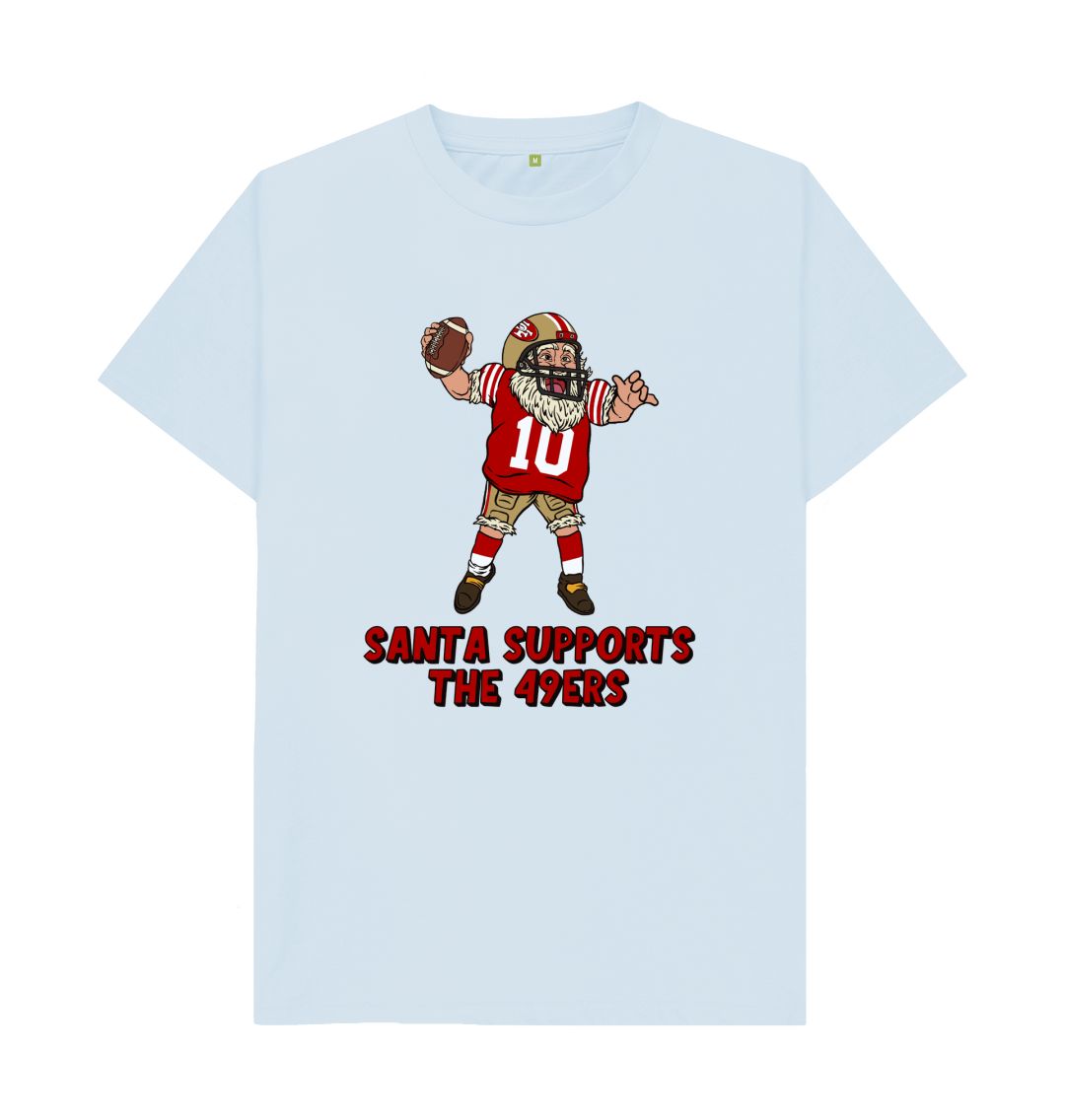 Sky Blue San Franscisco 49ers Women's Crew Neck Santa T-shirt