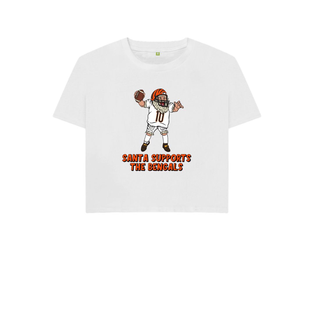 White Cincinnati Bengals Women's Boxy Santa T-shirt