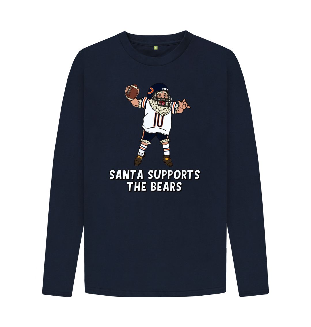 Navy Blue Chicago Bears Long Sleeve Santa T-shirt