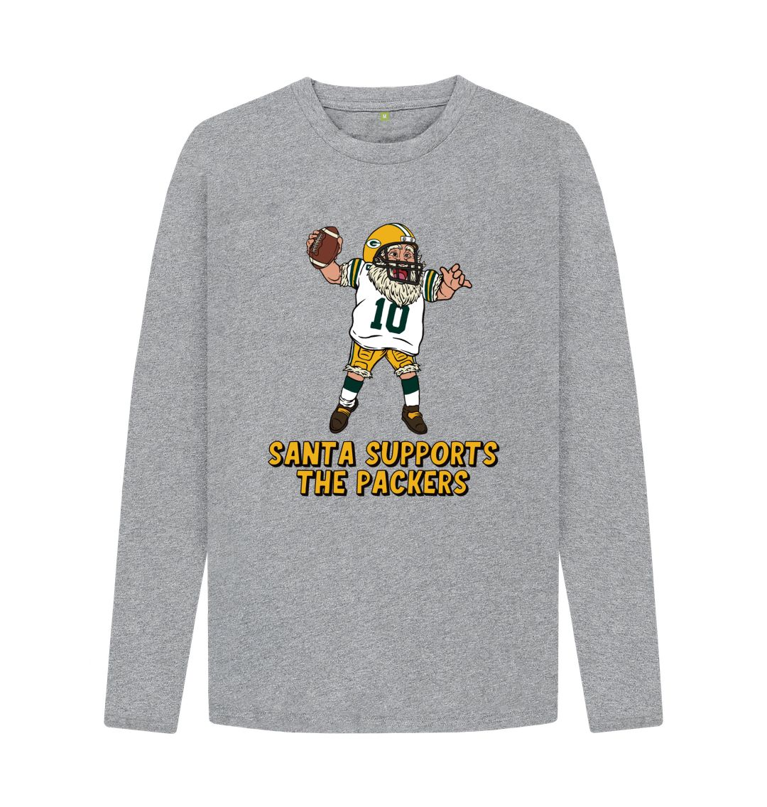 Athletic Grey Green Bay Packers Long Sleeve Santa T-shirt