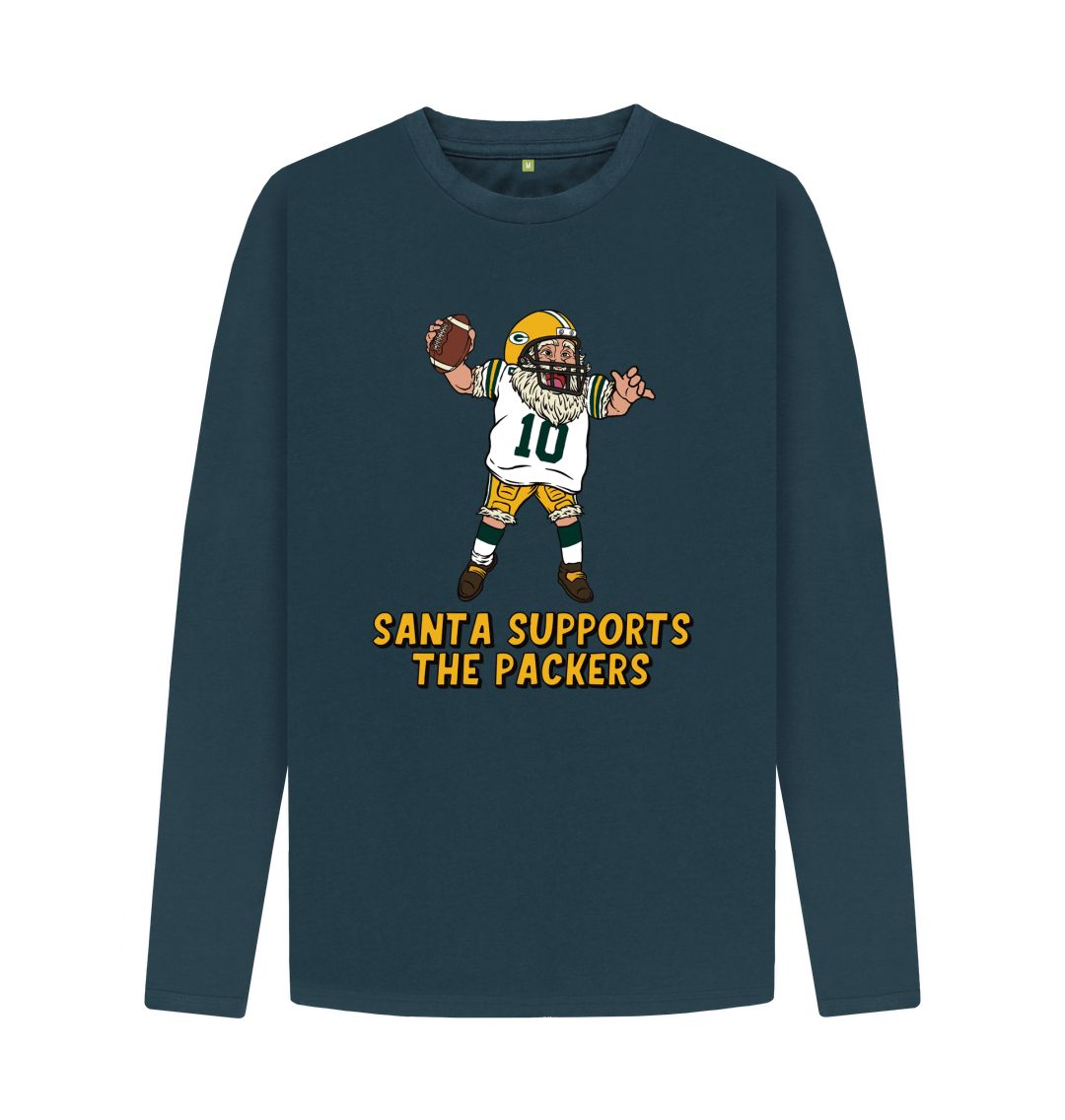 Denim Blue Green Bay Packers Long Sleeve Santa T-shirt